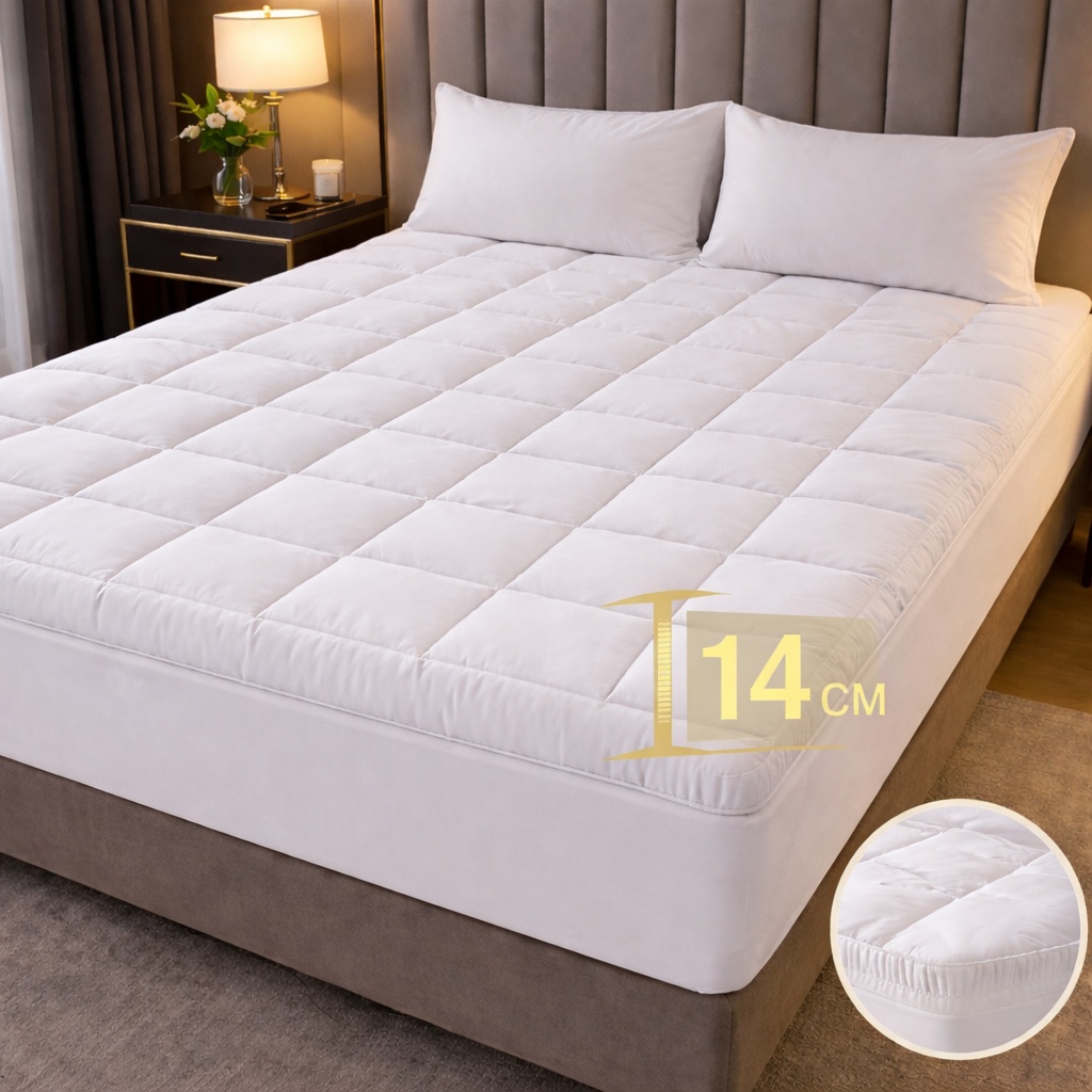 alt="لباد سرير نفر 200×100 سم بارتفاع 14 سم مصنوع من قطن طبيعي 100% يوفر راحة فندقية ونعومة فائقة"